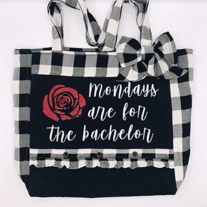 Handmade Tote Bag: Repurposed, Mondays are for the Bachelor Black White Red